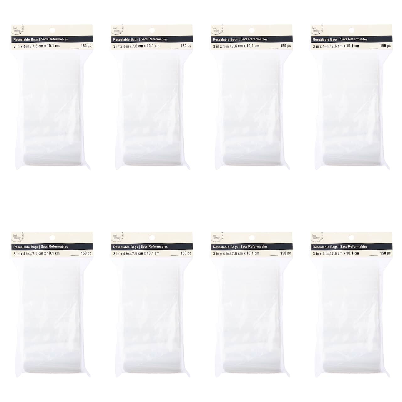 8 Packs: 150 ct. (1,200 total) 3" x 4" Resealable Zip Bags by Bead Landing™